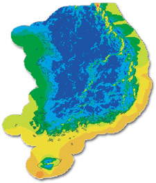 지상으로부터 80m 높이의 연평균풍속을 나타낸 지도